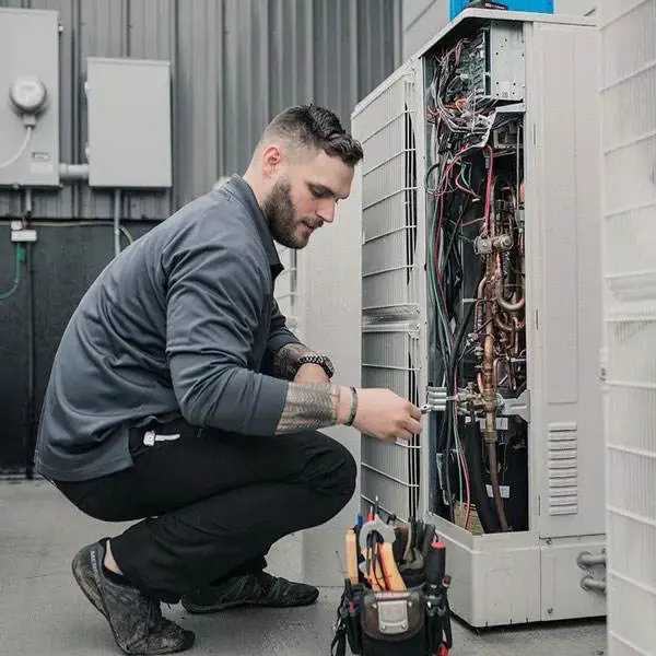 HVAC repair man fixing equipment